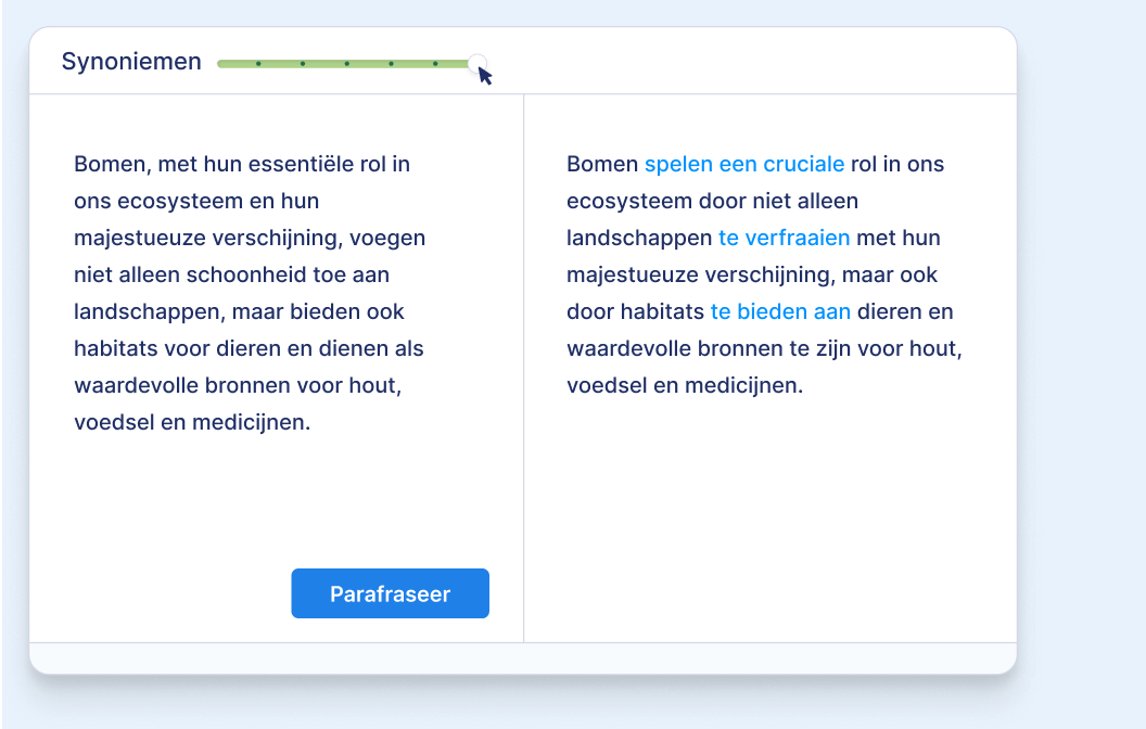 Parafraseer complete teksten