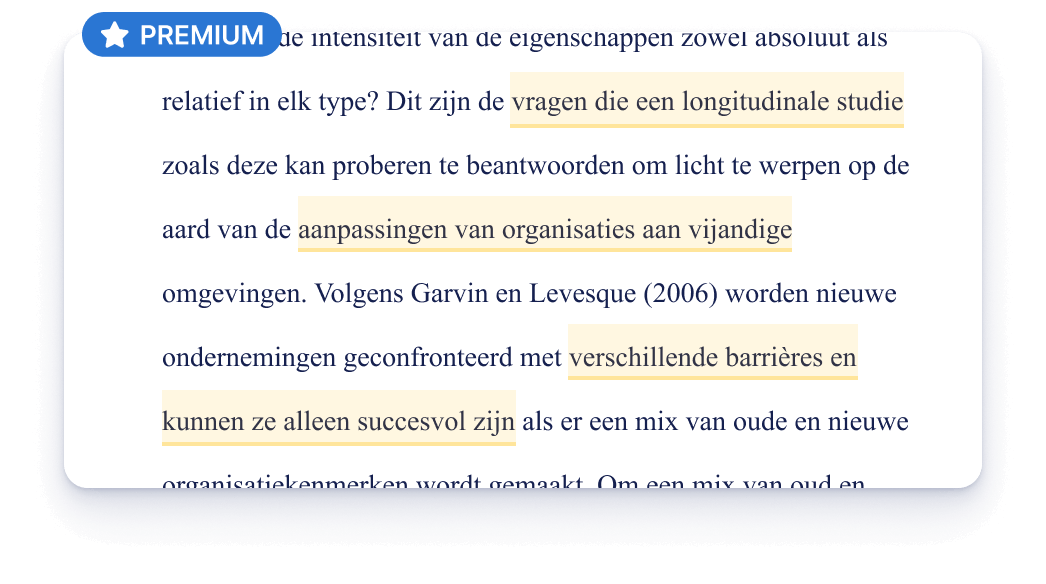 In het Premium rapport is met highlights aangegeven welke tekst gevonden is in onze uitgebreide database.